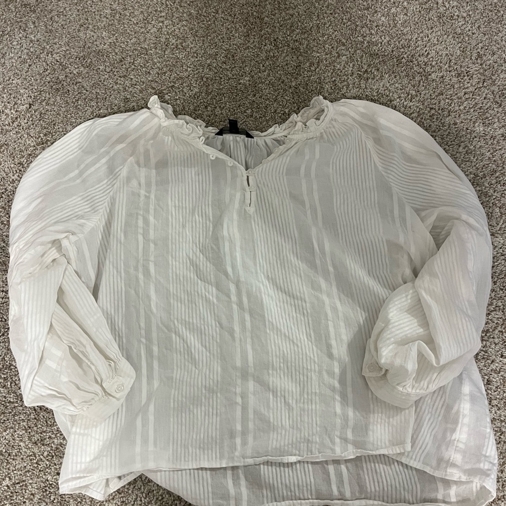 Banana Republic White Blouse with Ruffle Trim